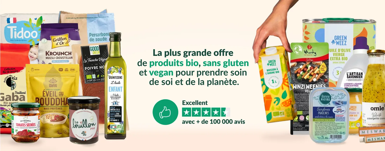 Produits bio, sans gluten et vegan vendus par Greenweez
